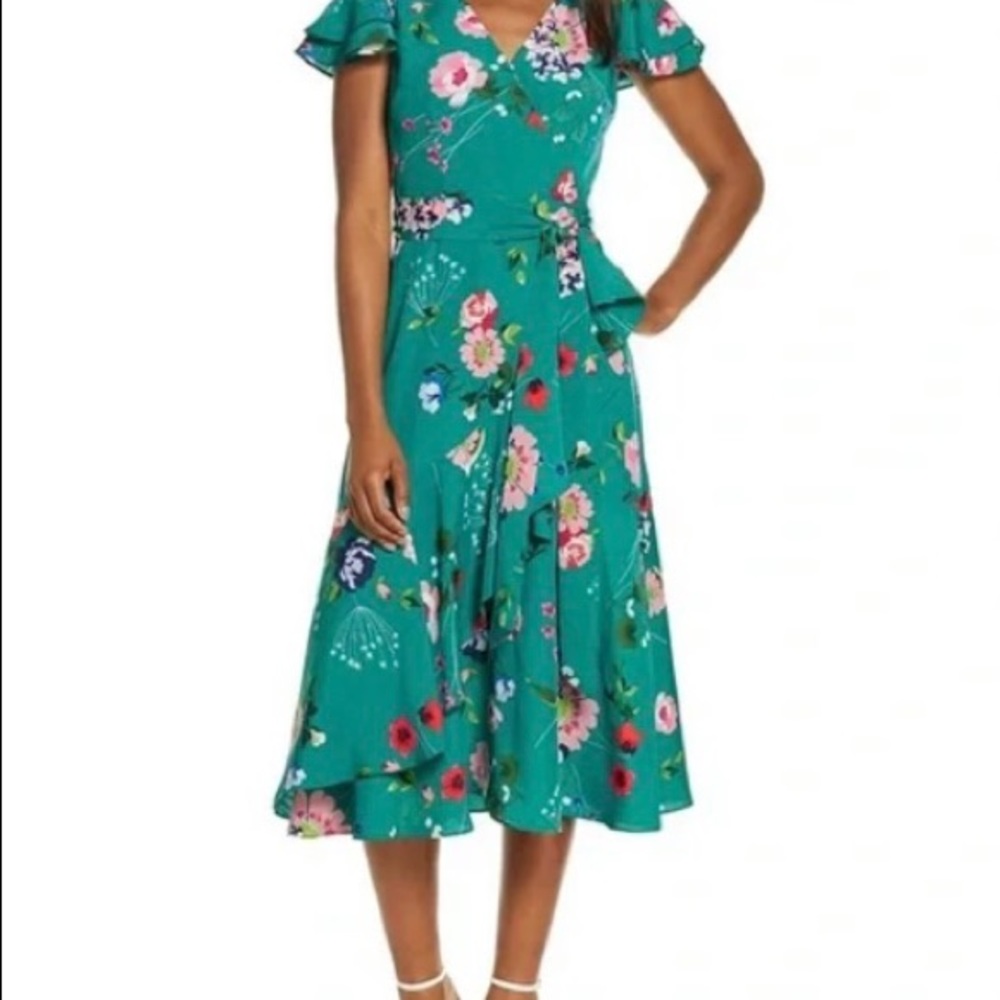 Eliza J V Neck Floral Print Wrap Dress